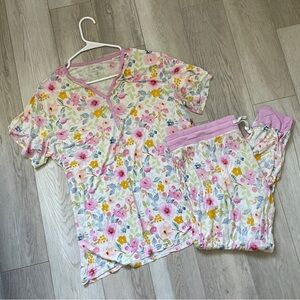 Little Sleepies Bamboo Bella Blooms Floral Pajama Set Pink (Medium) loungewear
